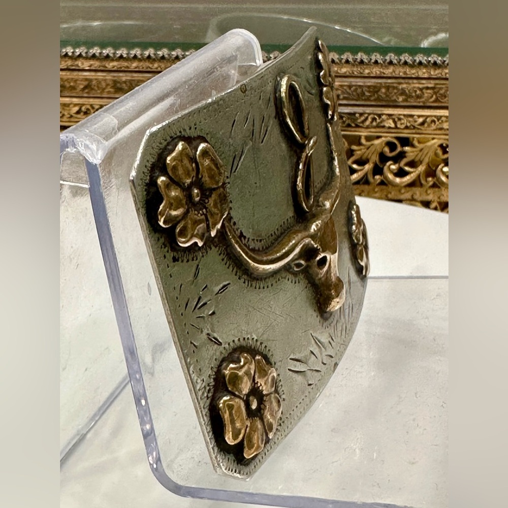 VTG Ricardo Nickel Silver/Bronze Trim Longhorn/Steer “J” Belt Buckle EUC - Picture 10 of 17